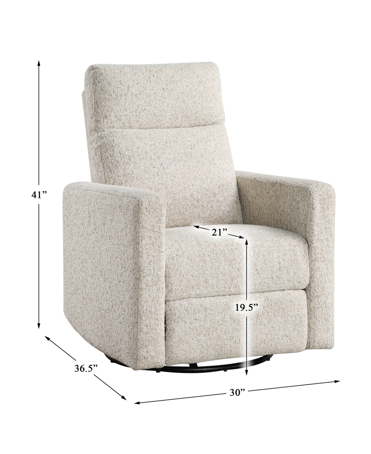Homelegance 30" White Label Avenue Swivel Glider Reclining Chair In Quartz