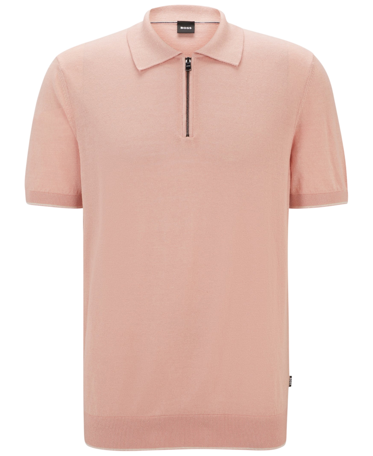 Shop Hugo Boss Boss By  Men's Zip-neck Knit Polo In Open Pink