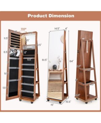 64 Inches Lockable Jewelry Cabinet Armoire with Built-in Makeup Mirror