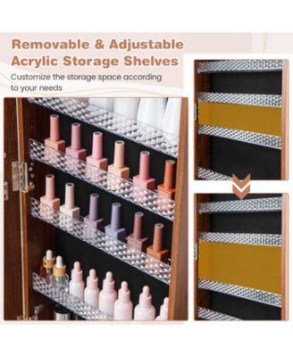 64 Inches Lockable Jewelry Cabinet Armoire with Built-in Makeup Mirror
