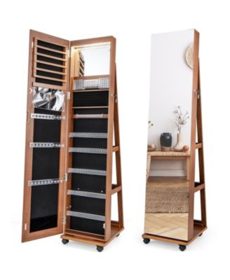 64 Inches Lockable Jewelry Cabinet Armoire with Built-in Makeup Mirror