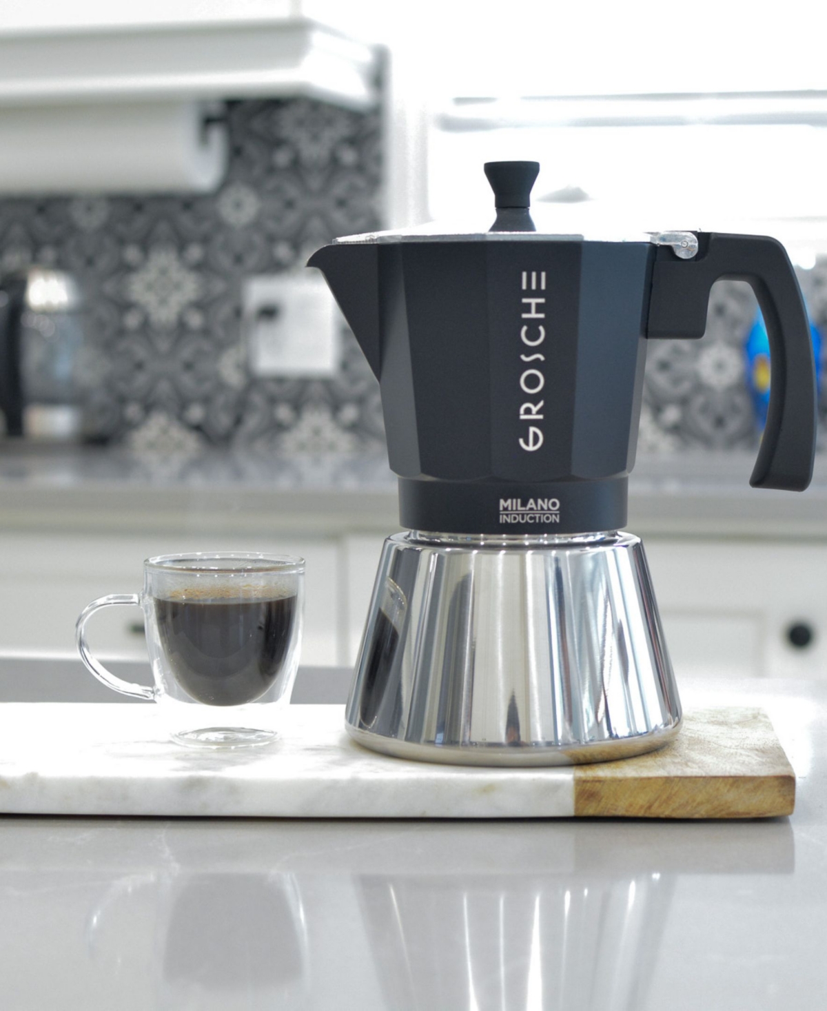 Grosche Milano Induction Stovetop 6 Cup Espresso Maker Moka Pot In Black