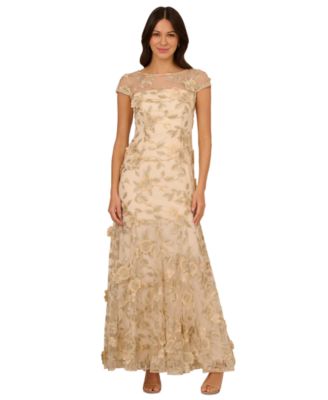 Adrianna Papell - Women's Floral-Embroidered Godet Pleat Gown