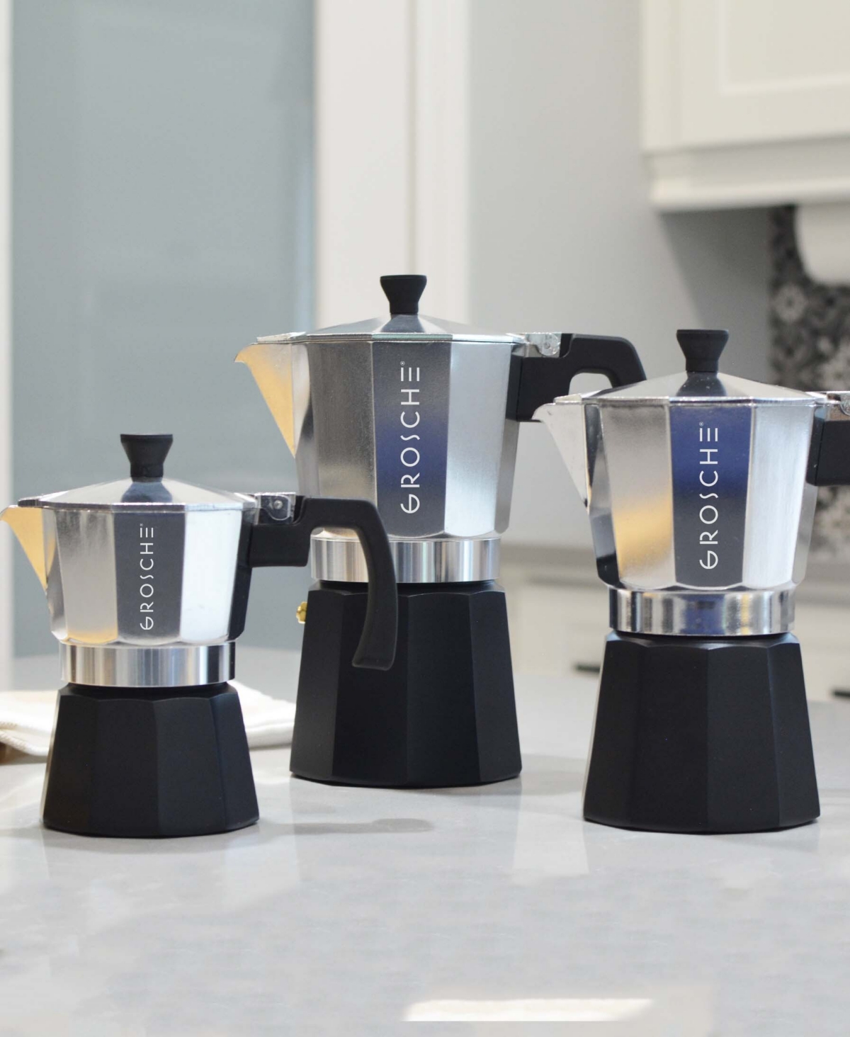 Grosche Milano Tuxedo Stovetop 3 Cup Espresso Maker Moka Pot In Black,silver