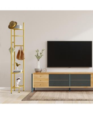 Freestanding Gold Metal Coat Rack: Clothes Stand with Shelves Storage