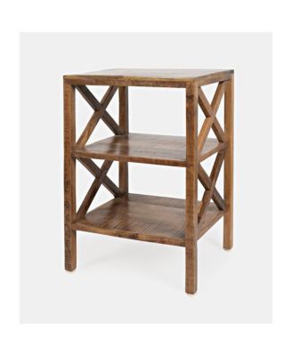 Global Archive Solid Wood Rustic Modern X-Side Accent Bookcase with Two Shelves