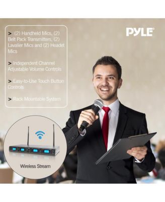 4-Channel UHF Wireless Microphone System Kit with (2) Handheld Mics, (2) Beltpack Transmitters, (2) Lavalier Mics & (2) Headset Mics