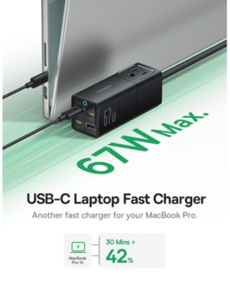 PowerCombo Mini Power Strip 5 in 1 Charging Station 67W USB C Fast Charger,5ft Flat Extension Cord with 2 AC Outlets