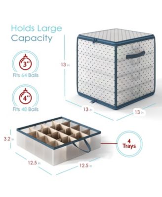 Christmas Ornament Storage Box With 4 Inner Tray Dividers - Plastic Ornament Storage Container For 64 Holiday Ornaments or Decorations
