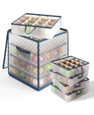 Christmas Ornament Storage Box With 4 Inner Tray Dividers - Plastic Ornament Storage Container For 64 Holiday Ornaments or Decorations