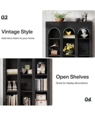 5-Tier Farmhouse Tall Bookshelf Set of 2, 70.87-Inch Rustic Wood Bookcase with Open Shelves, Vintage Display Storage Shelving Unit