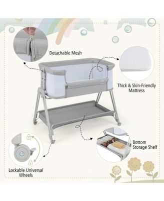 Baby Bedside Sleeper Bassinet Bed Folding Portable Adjustable Crib w/ Storage