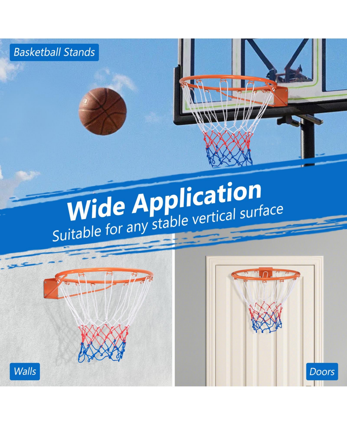 Gymax 15'' Basketball Rim Wall Door Mounted Basketball Hoop w/ All Weather Net
