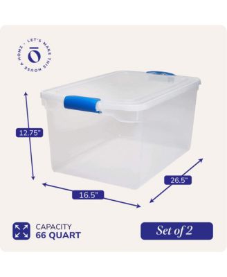 66 Qt Multipurpose Stackable Storage Bin with Latching Lids, Clear (2 Pack)