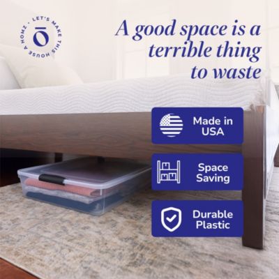 60 Quart Underbed Storage Container Bins with Latching Lid, Clear (2 Pack