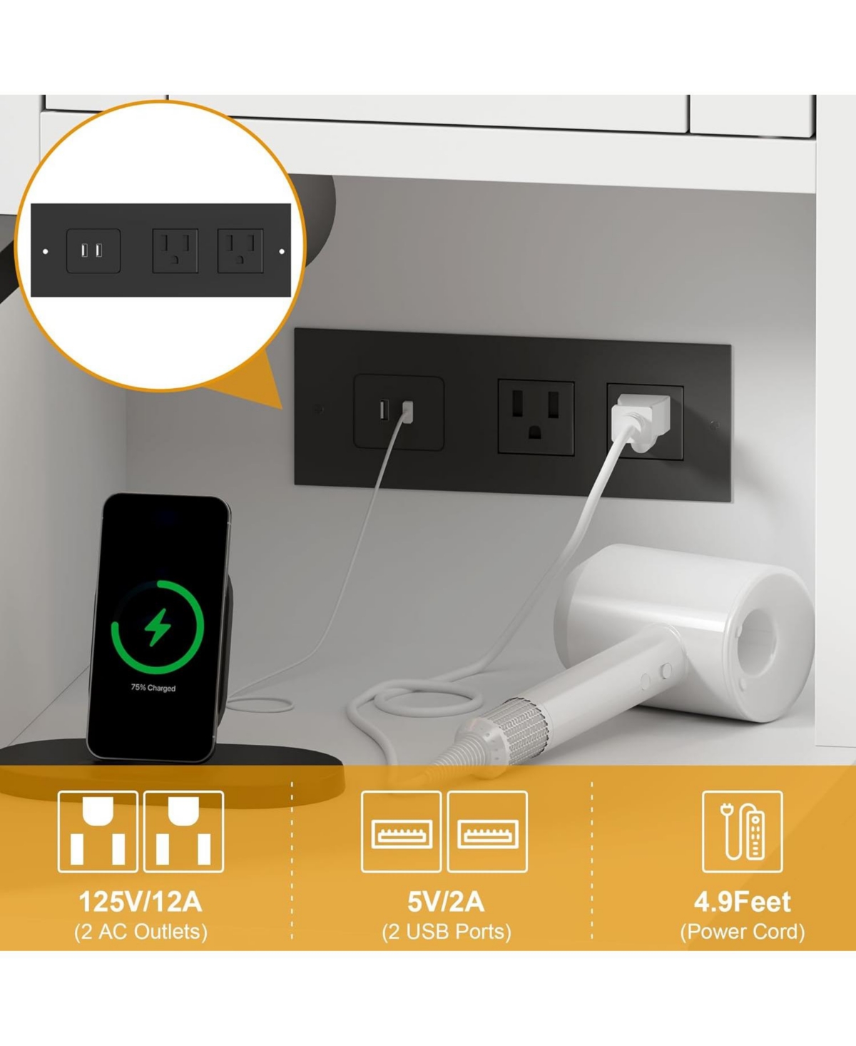 gaomon Makeup Vanity Stool Set, Small Vanity Desk with Lighted Mirror, Charging Station, 5 Drawers