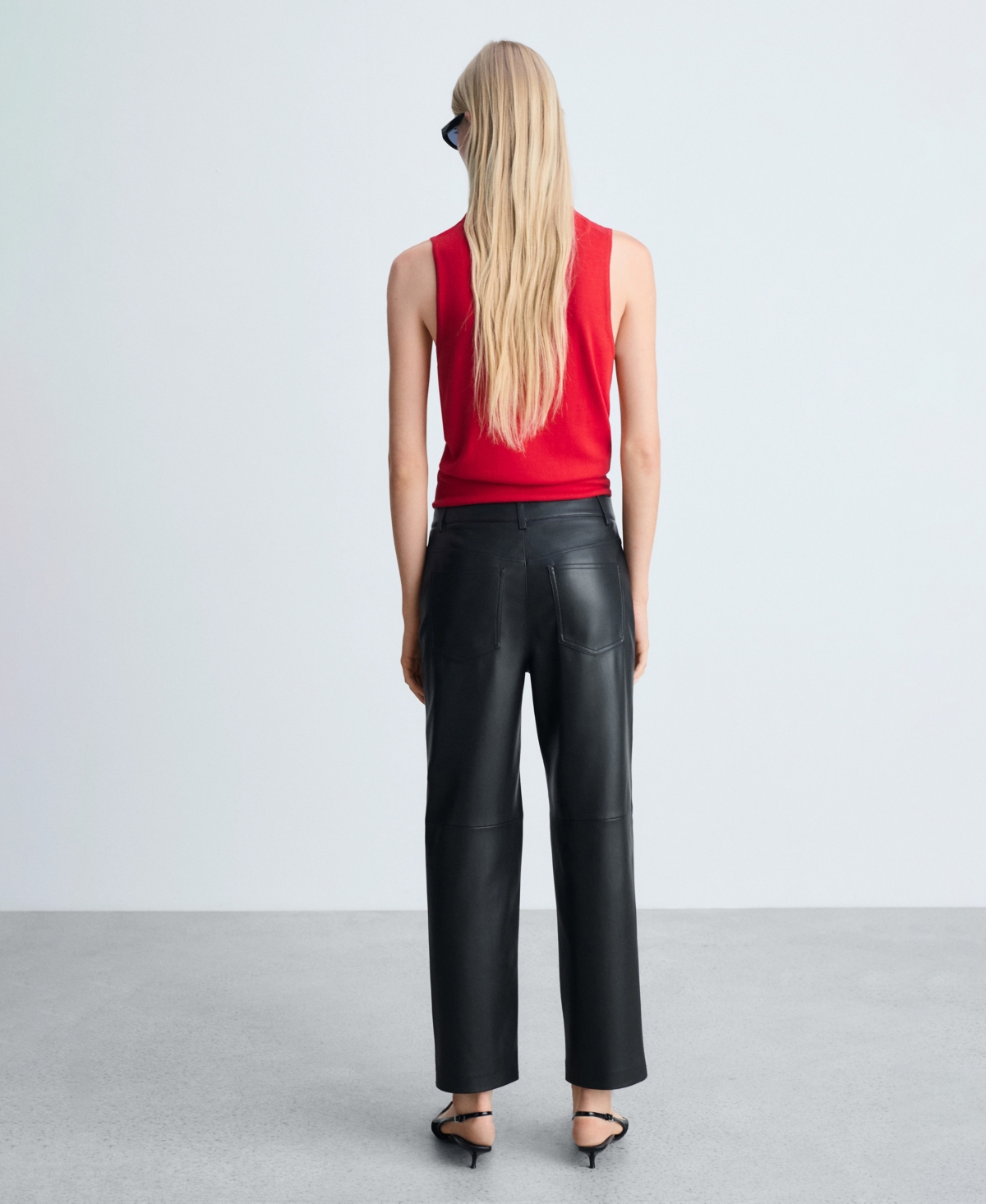 Mango Faux Leather Straight Leg Pants In Black