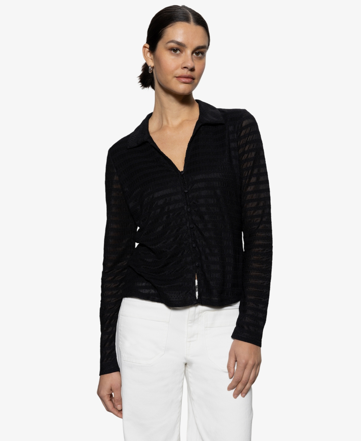 Sanctuary Women's Mesh-lace Button-front Shirt In Black