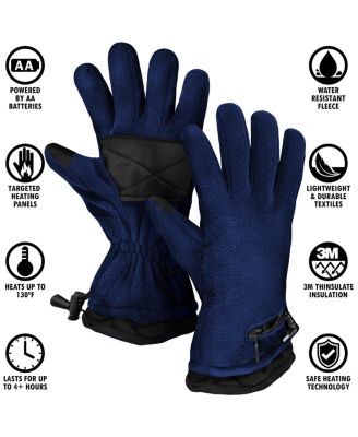 Men's AA Battery Heated Fleece Gloves - Unisex - Navy - One Size