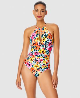 Women's Floral-Print High-Neck One-Piece Swimsuit