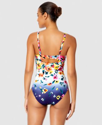 Women's Floral-Print Draped Underwire One-Piece Swimsuit