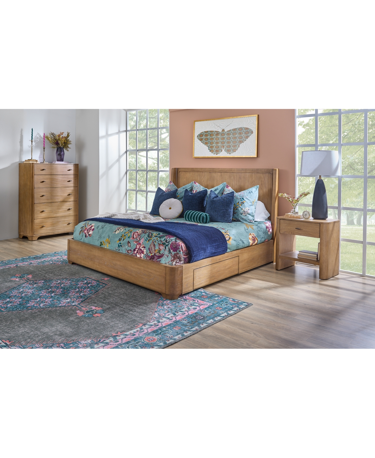 Macy's Nordic 3 Pc. King Panel Storage Set (bed, Chest & Open Nightstand) In Brown