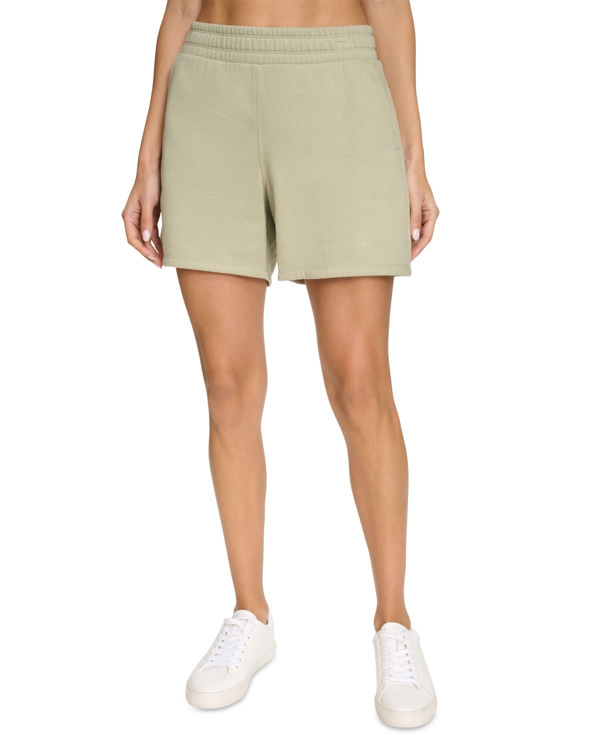 Calvin Klein Women's Fleece Smocked Waistband Midi Shorts In Tea