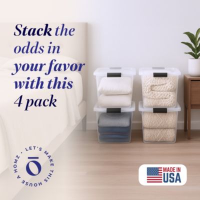 Secure Latch Large Clear Stackable Storage Container Bin, 31 Quart, 4 Count