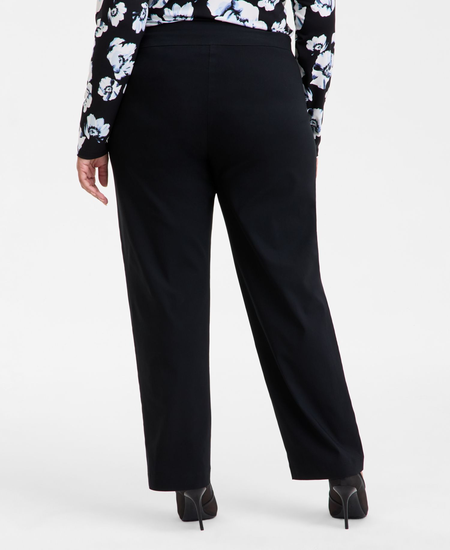 Plus Size Mid-Rise Pull-On Straight-Leg Pants