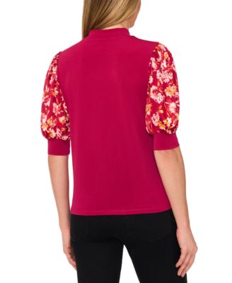 Women's Mock Neck Puff-Sleeve Top