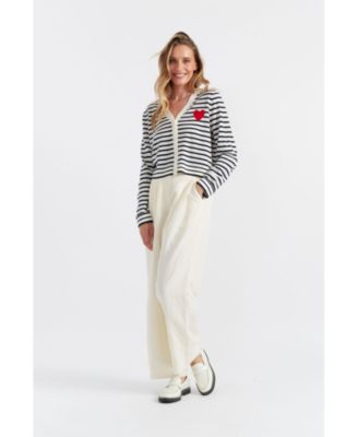 Women's Pure Merino Heart Breton Cardigan