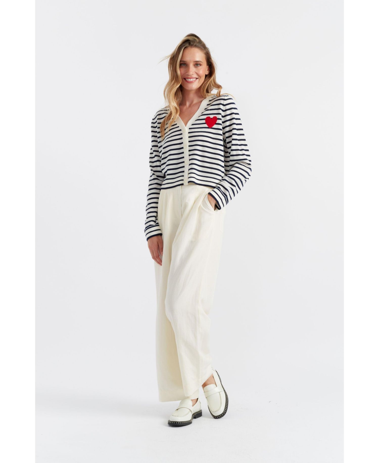 Women's Chinti and Parker Pure Merino Heart Breton Cardigan