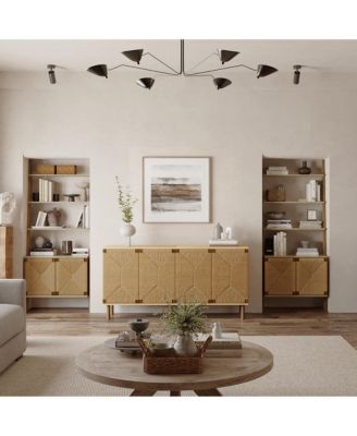 Mid-Century Modern Rope 2-Door Cabinet with Wood Legs