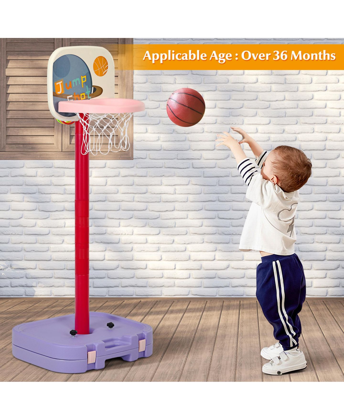 Детские игрушки Gymax Portable 2 in 1 Kids Basketball Hoop Stand w/ Ring Toss and Storage Box, цвет: Красный — фото 5