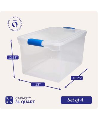 31 Qt Heavy Duty Clear Plastic Latching Stackable Storage Containers, 4 Pk