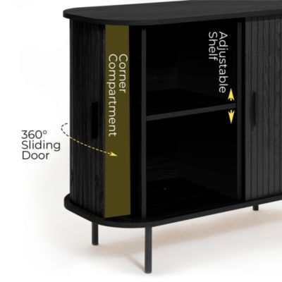 Mid-Century Modern 2-Door Accent Wood  Cabinet with Slatted Sliding Doors