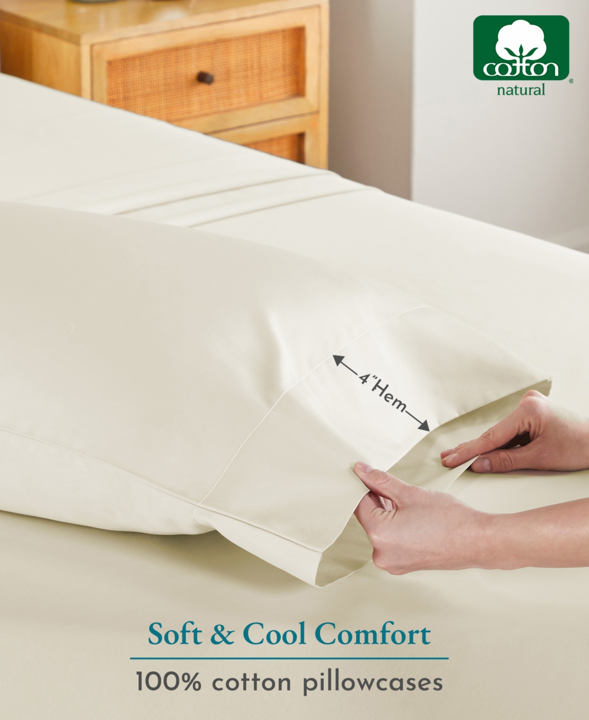 Standard Size 100% Cotton 500 Thread Count Pillow Cases, and Standard Size, Soft and Silky, Cool and Smooth by California Design Den