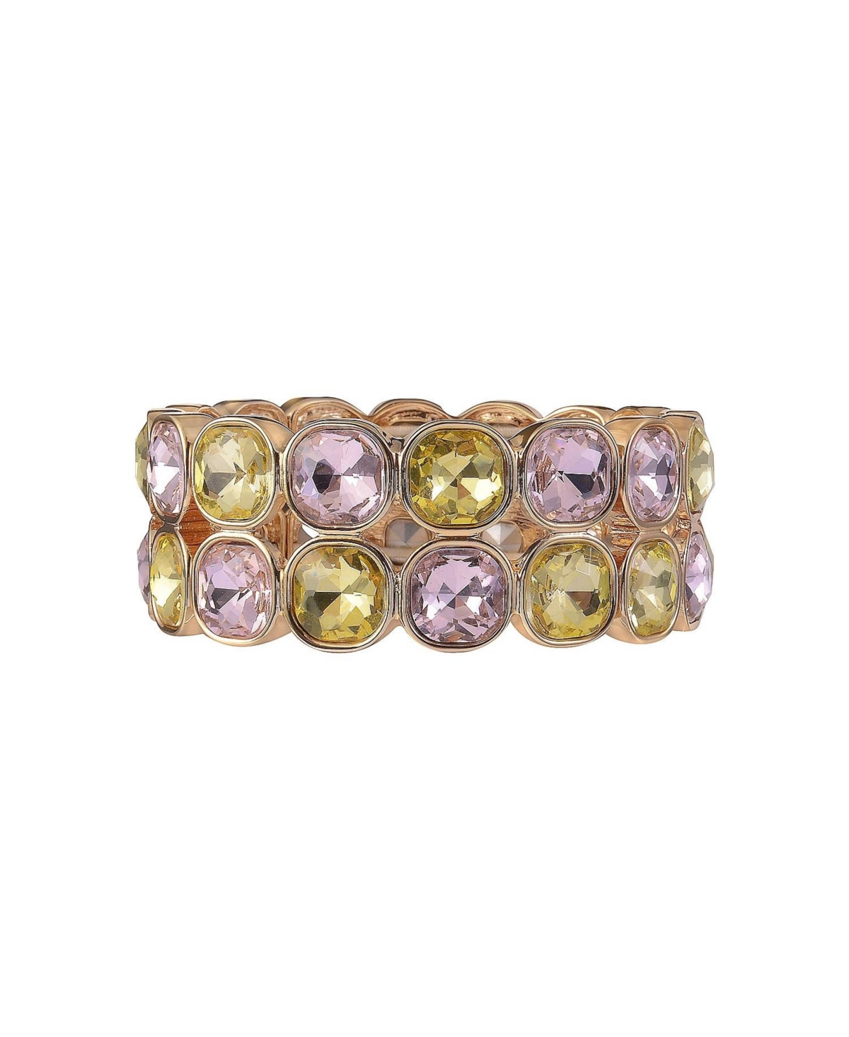 Pink and Green Faceted Stone Stretch Bracelet - Gold