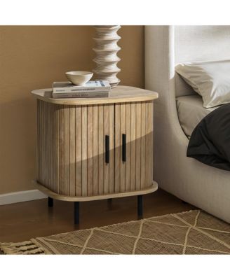 Mid-Century Modern 2-Door Nightstand and End Table with Slatted Slidng Doors