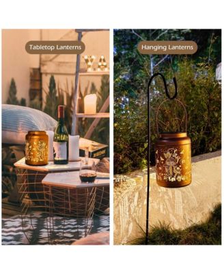 Mushroom Solar Lantern with Shepherds Hooks Outdoor Hanging Decor Light Christmas Gifts Yard Patio Porch 6Pack