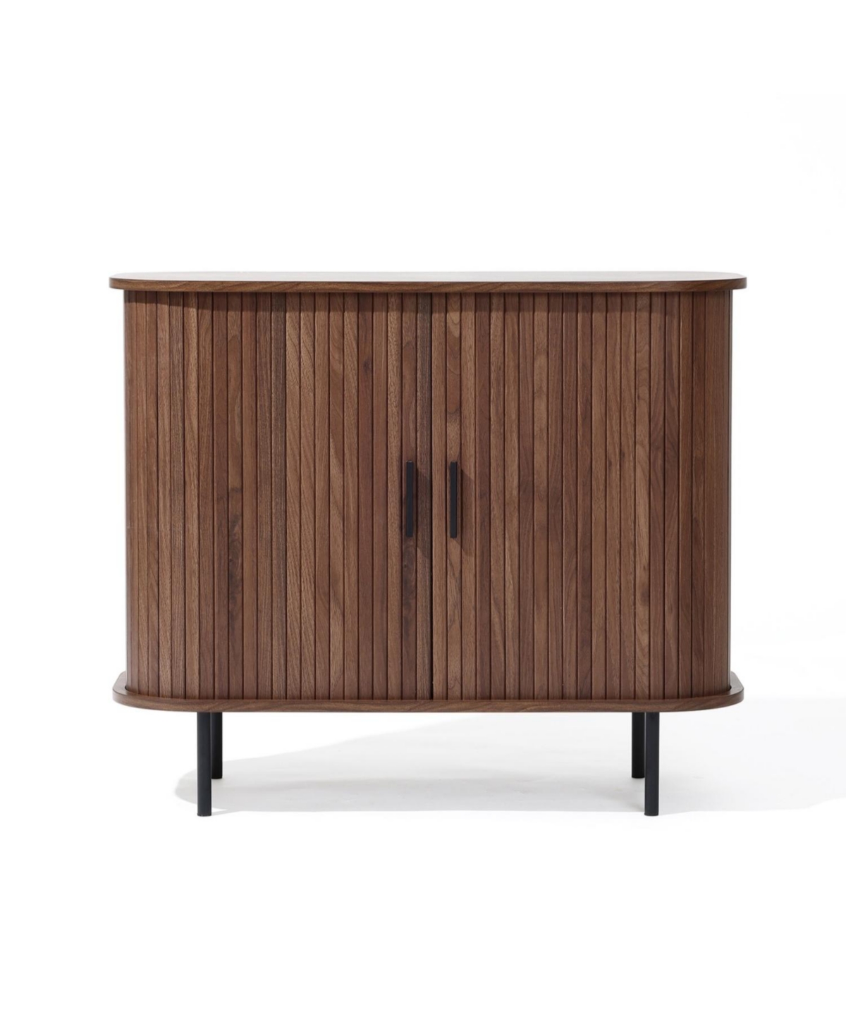 Luxenhome Mid-century Modern 2-door Accent Cabinet With Slatted Sliding Doors, Dark Oak In Dark Brown