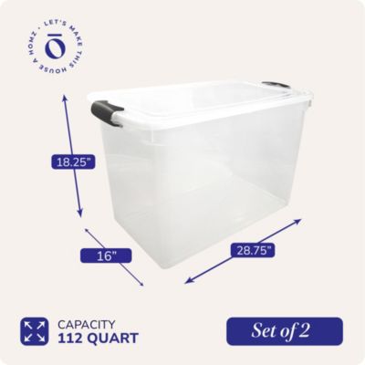 112 Quart Latching Plastic Storage Container, Extra Large, Clear (2 Pack