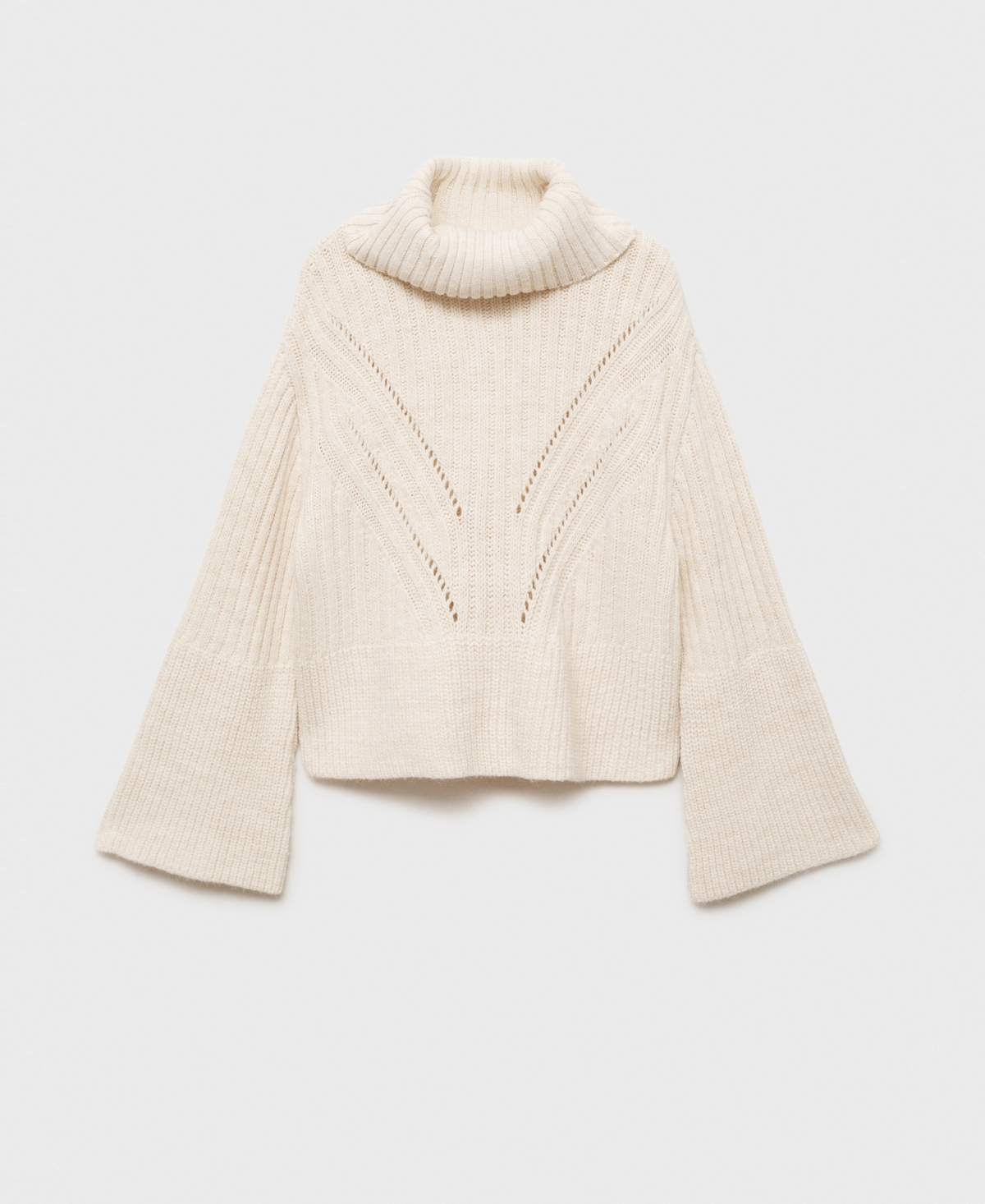 Mango Turtleneck Sweater With Unstitched Detail Ecru In Ecru
