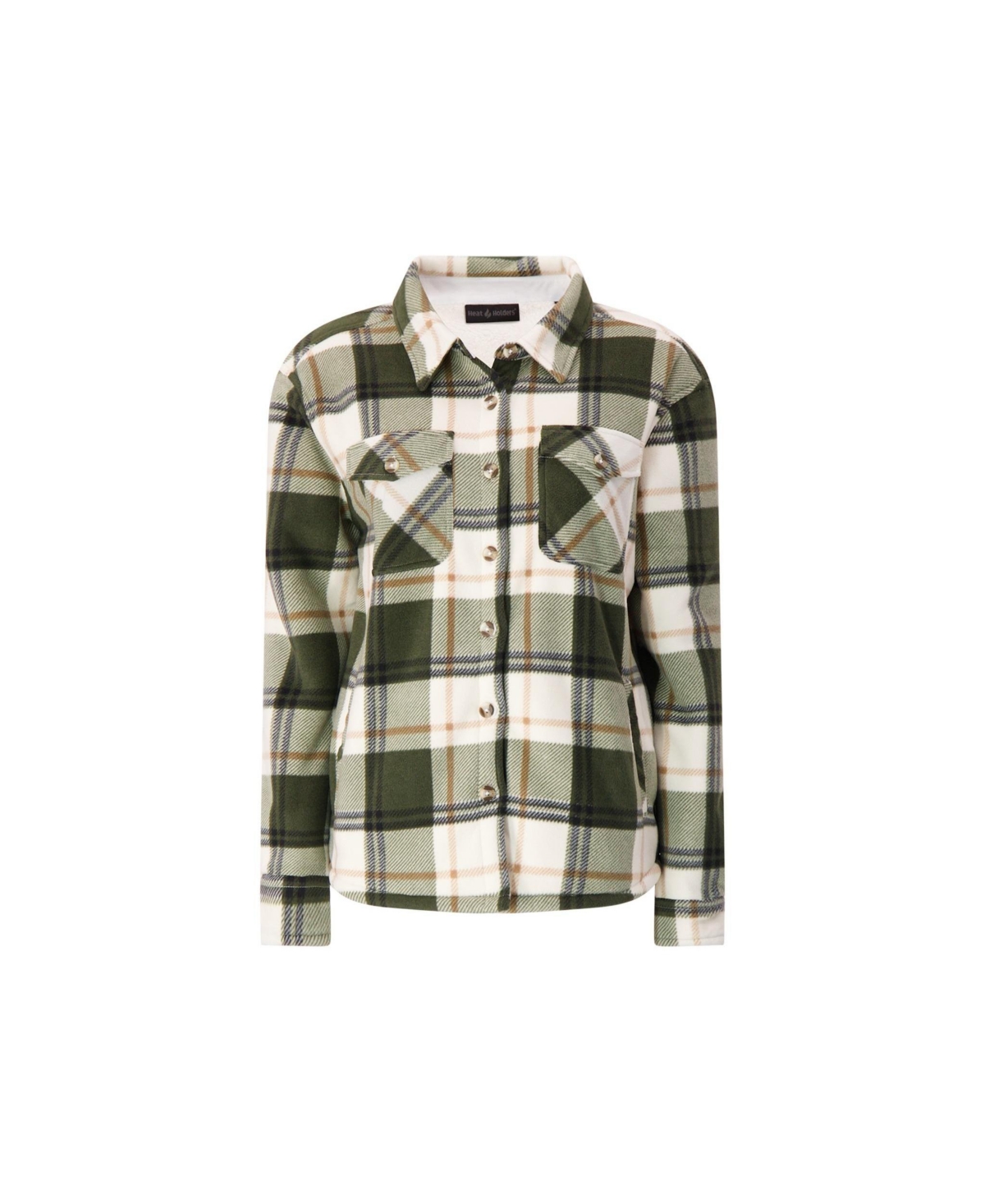 Heat Holders Women's Jacqueline Long Sleeve Plaid Shirt Jacket In Olive,cream