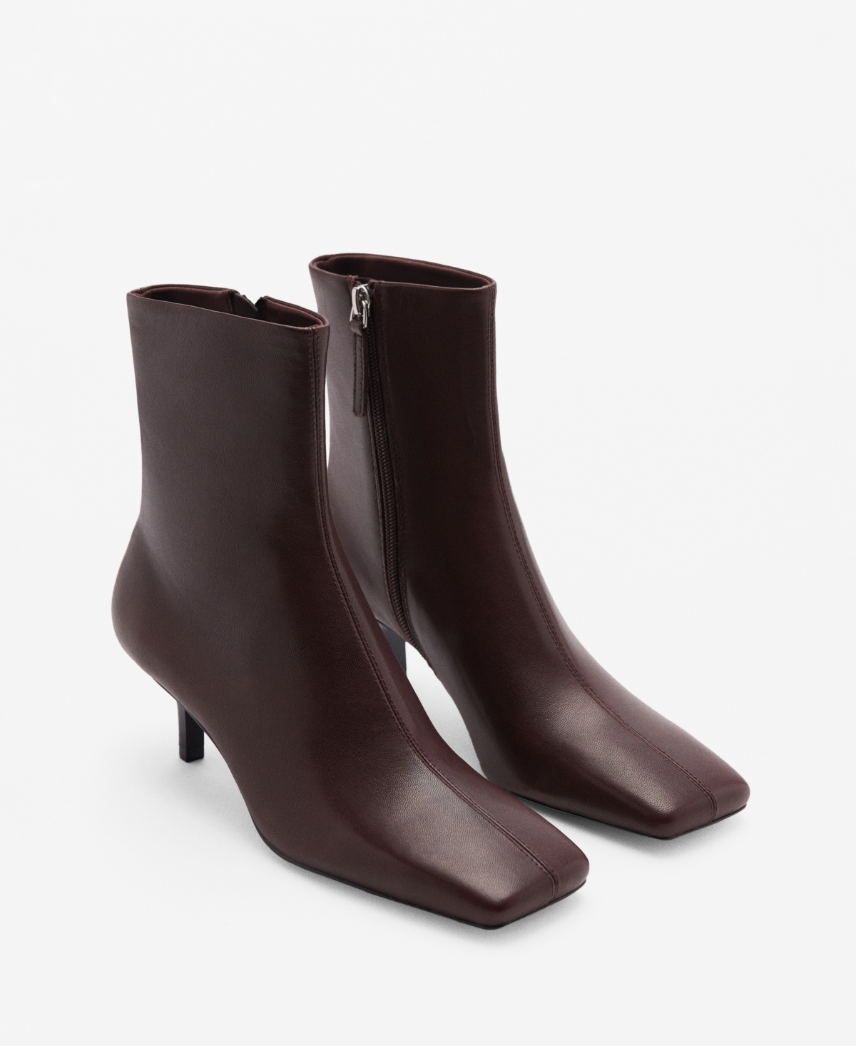 Mango Squared Toe Leather Ankle Boots Chocolate In Chocolate