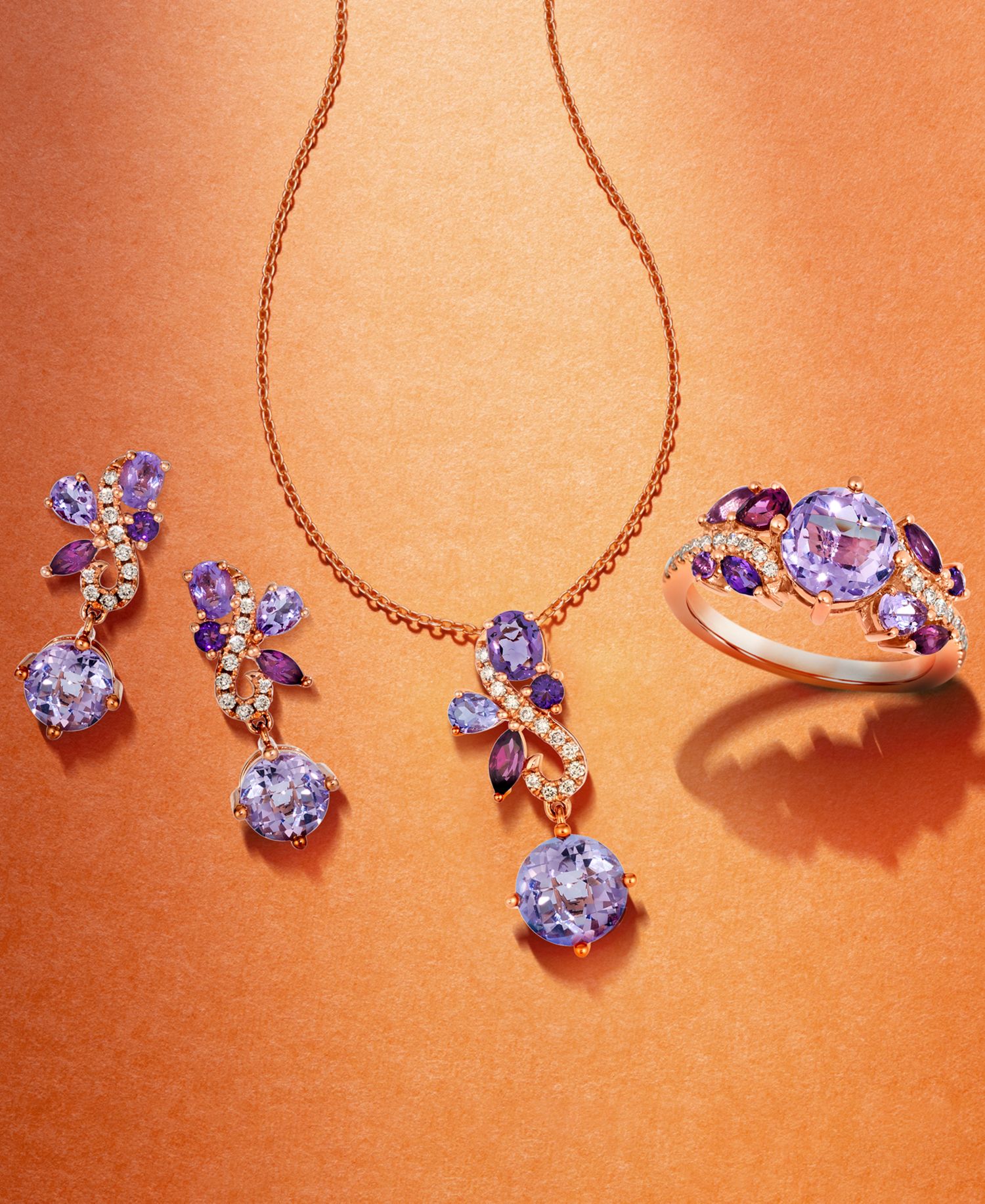 Multi-Gemstone (2-3/8 ct. t.w.) & Nude Diamond (1/8 ct. t.w.) Swirl Drop Earrings in 14k Rose Gold