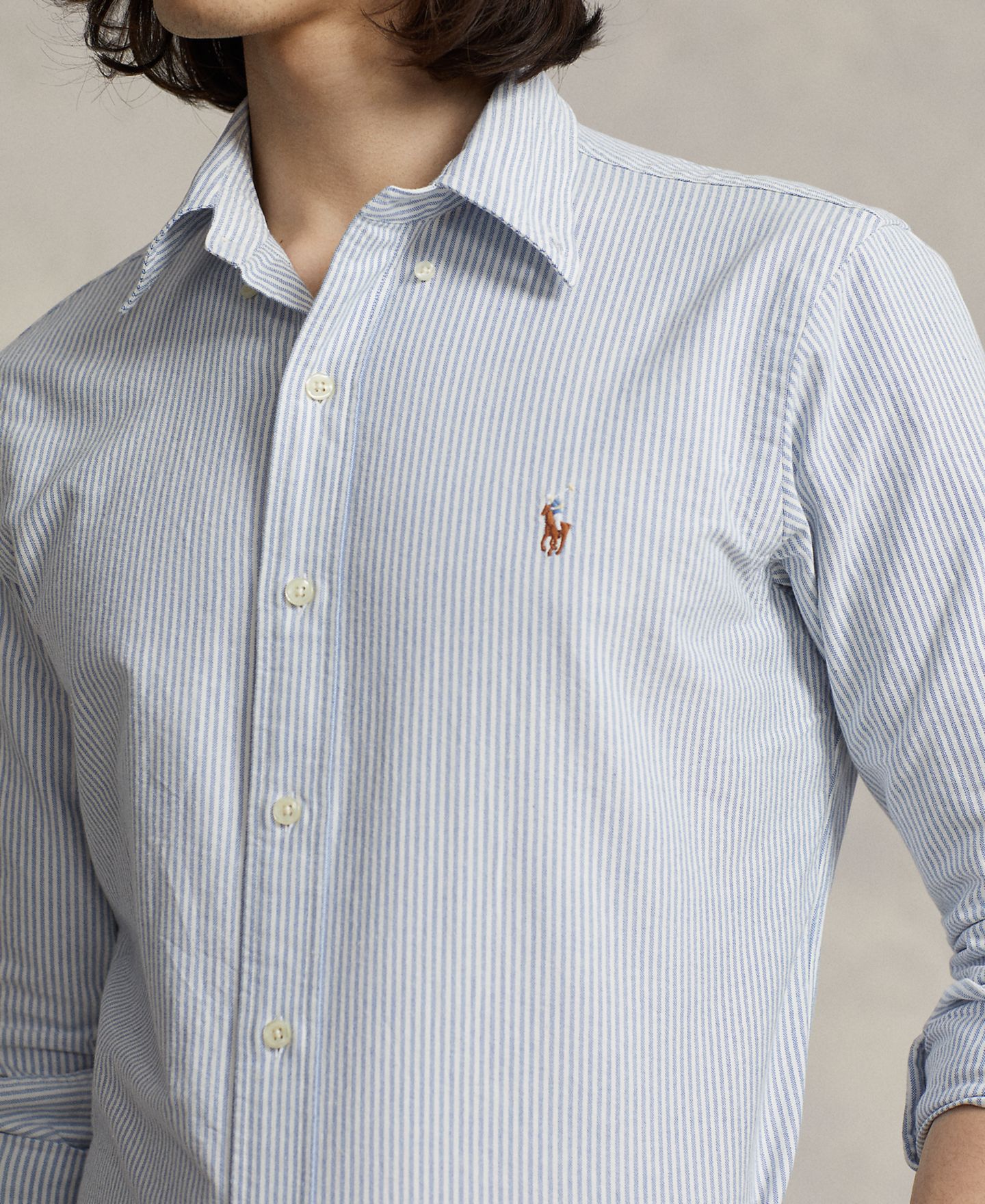 Мужская рубашка Polo Ralph Lauren Custom Fit Oxford, цвет: Blu / Белый — фото 2