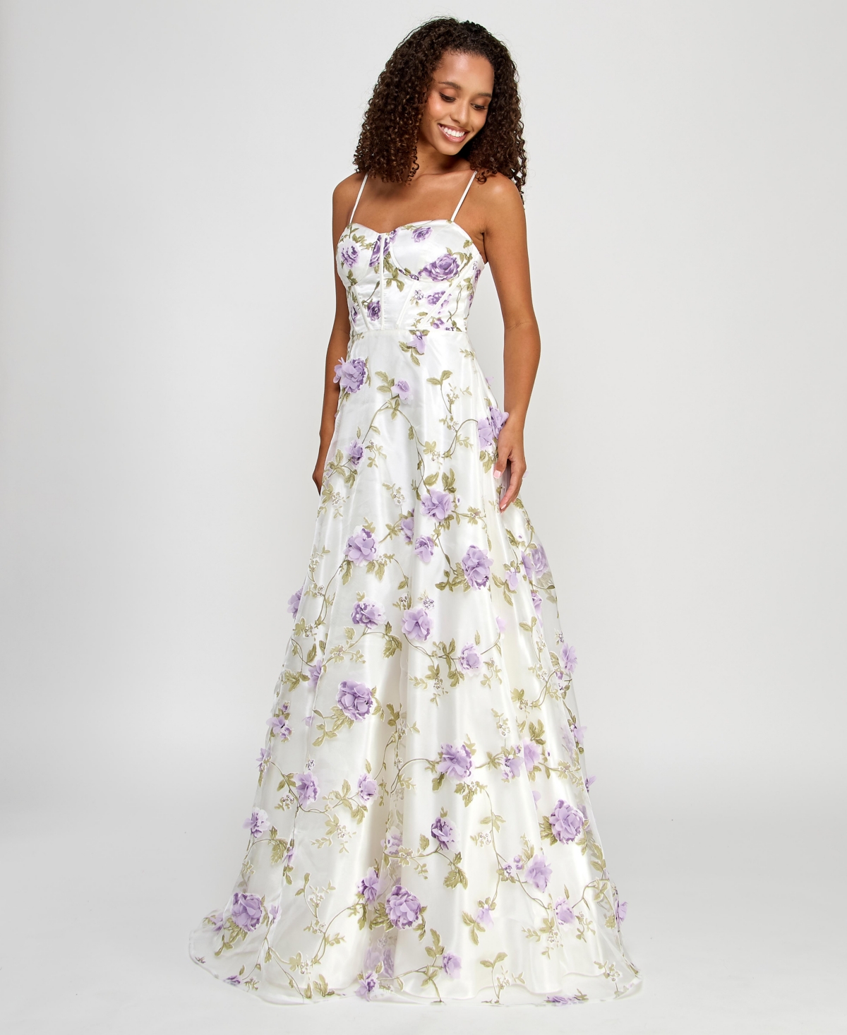 SAY YES JUNIORS' 3D FLORAL EMBELLISHED BALL GOWN, CREATED FOR MACY'S 