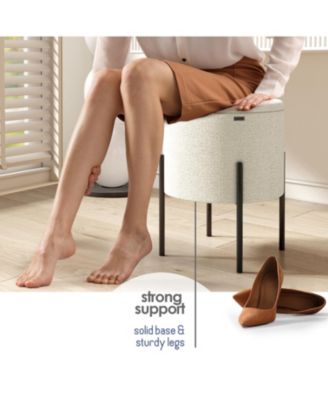  Round Ottoman  Boucle Fabric  Hidden Storage Foot Stool/Vanity Stool for Living Room & Bedroom Decor