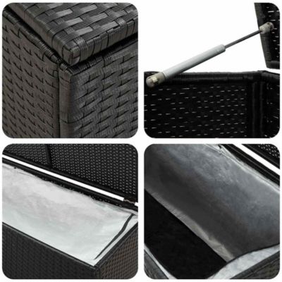 Storage Chest Black Poly Rattan, Powder-Coated Steel Large
